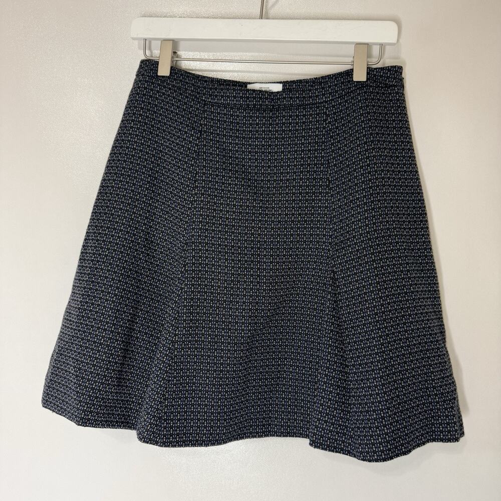 LOFT Ann Taylor Navy Textured Knit Check A Line Mini Skirt Lined Womens Size 2